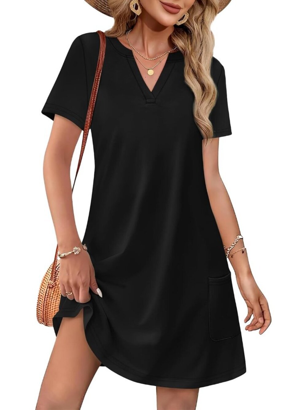Women's V Neck Summer Black Midi Dress Hawaiian Wedding Guest Beach Vacation - Picture 1 of 5